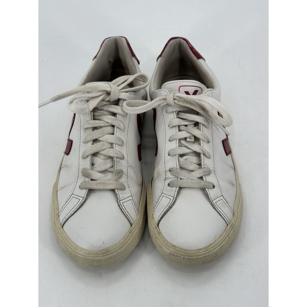 Veja T2 CAMPO Womens Size US 7 White Lace Up Classic Sneakers Shoes Burgundy Red